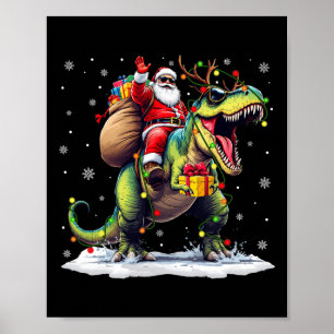 Santa Riding Dinosaur T Rex Christmas Boys Men Xma Poster