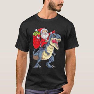 Santa Riding Dinosaur T Rex Christmas Boys Men Xma T-Shirt