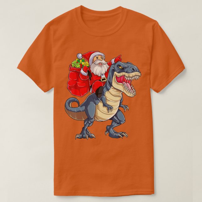 Santa Riding Dinosaur T rex Christmas Boys Men Xma T-Shirt (Design Front)