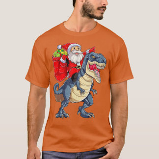 Santa Riding Dinosaur T rex Christmas Boys Men Xma T-Shirt