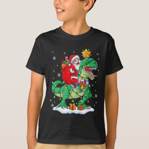 Santa Riding Dinosaur T rex Christmas Boys Men Xma T_Shirt