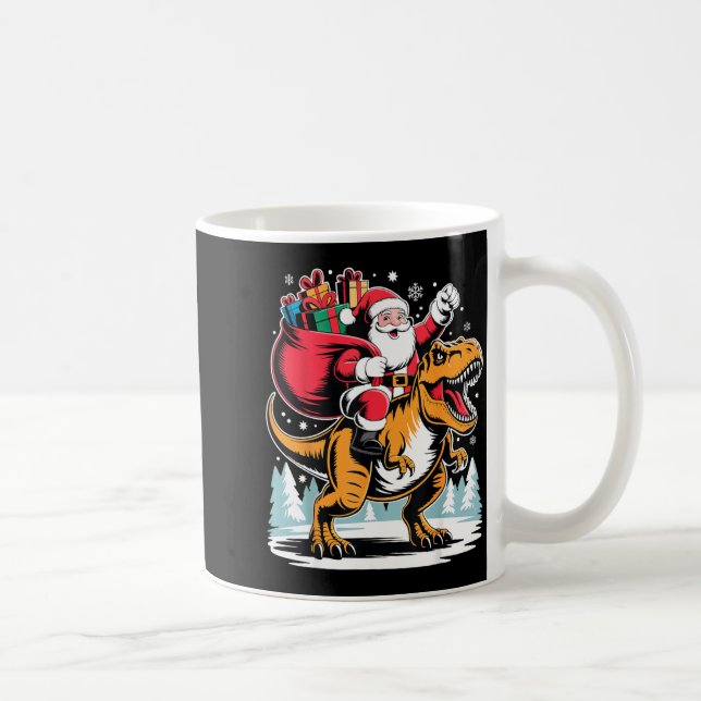 Santa Riding Dinosaur T Rex Christmas Boys Xmas  Coffee Mug (Right)