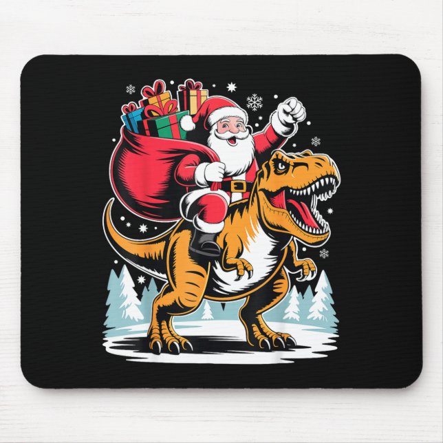 Santa Riding Dinosaur T Rex Christmas Boys Xmas  Mouse Pad (Front)