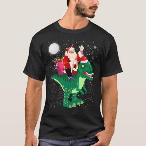 Santa Riding Dinosaur T rex Christmas Men T_Shirt