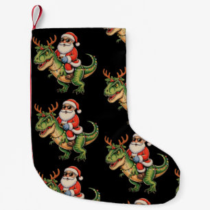 Santa Riding Dinosaur T Rex Christmas Retro Xmas Small Christmas Stocking