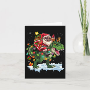 Santa Riding Dinosaur T Rex Christmas Tree Lights Card