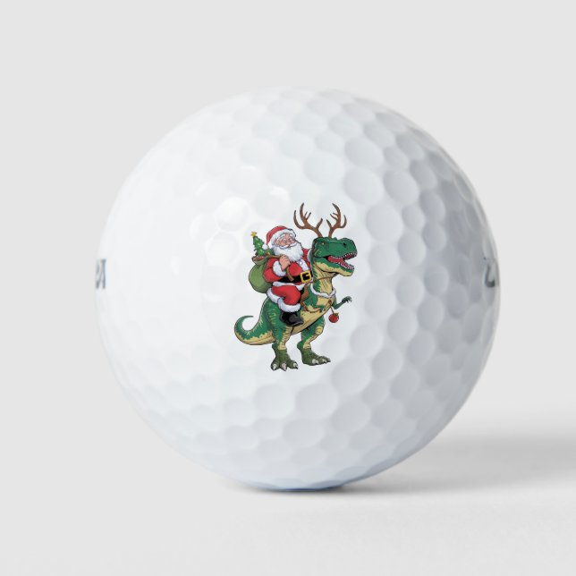 Santa Riding Dinosaur T-Rex Christmas Xmas Squad Golf Balls (Front)