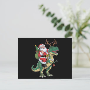 Santa Riding Dinosaur T-Rex Christmas Xmas Squad Holiday Postcard