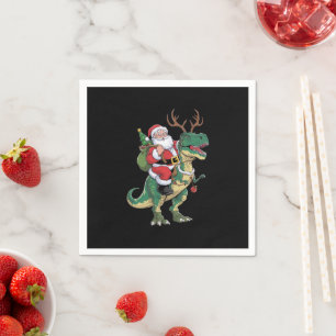 Santa Riding Dinosaur T-Rex Christmas Xmas Squad Napkins