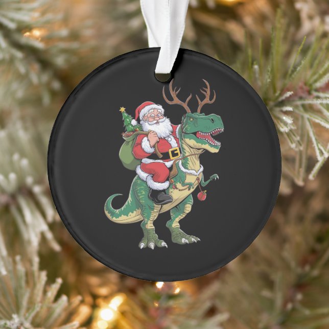 Santa Riding Dinosaur T-Rex Christmas Xmas Squad Ornament (Tree)