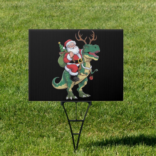 Santa Riding Dinosaur T-Rex Christmas Xmas Squad Sign (Insitu)