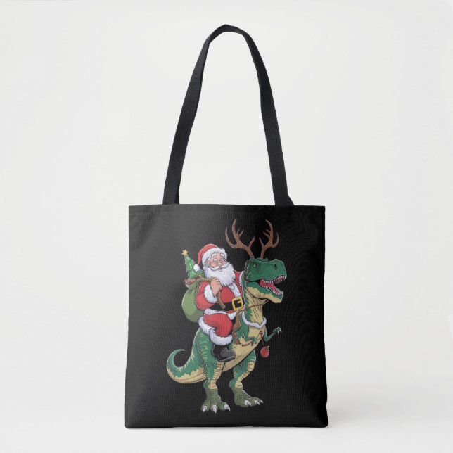Santa Riding Dinosaur T-Rex Christmas Xmas Squad Tote Bag (Front)