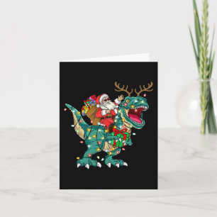 Santa Riding Dinosaur T rex Deer Kids Boys Men Chr Card