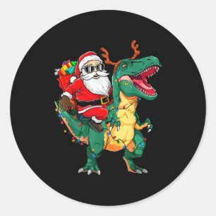 Santa Riding Dinosaur T Rex Funny Christmas Kids B Classic Round Sticker