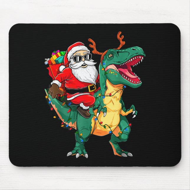 Santa Riding Dinosaur T Rex Funny Christmas Kids B Mouse Pad (Front)