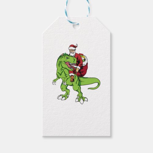 Santa Riding Dinosaur T rex   Gift Tags