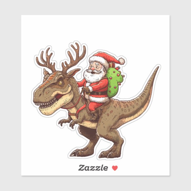 Santa Riding Dinosaur T-Rex  Sticker (Sheet)