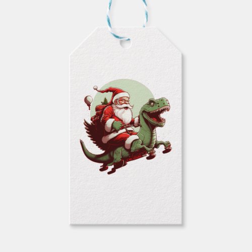 Santa Riding Dinosaur T rex T Shirt Christmas Gift Gift Tags