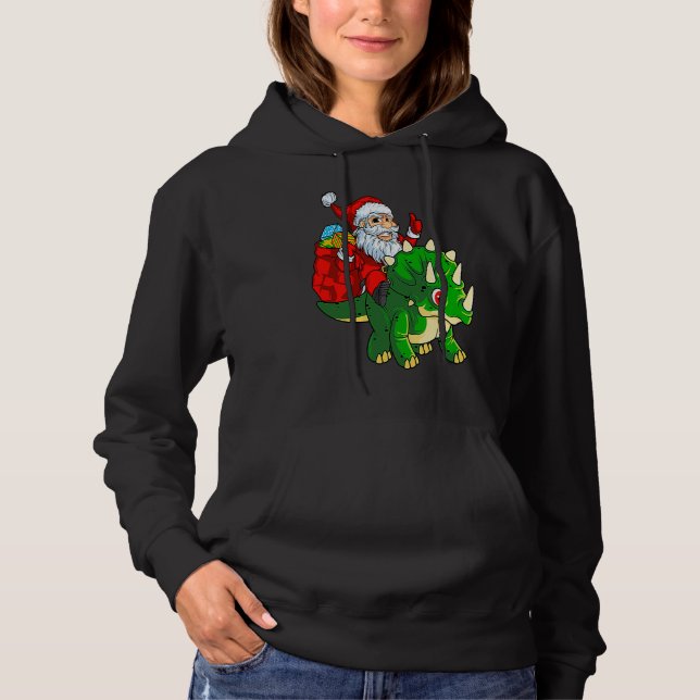 Santa Riding Dinosaur Triceratops Dino Christmas B Hoodie (Front)