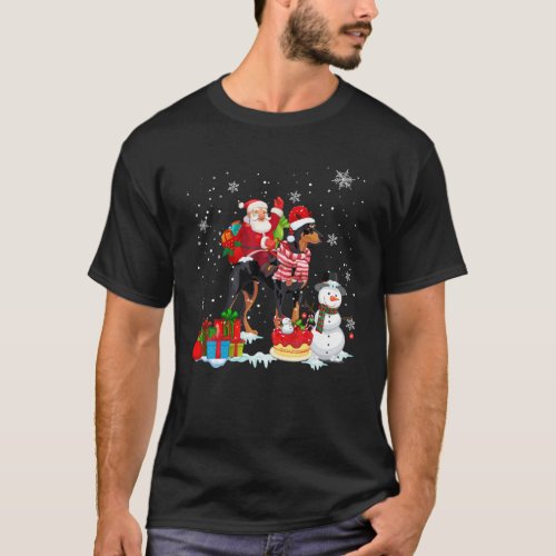 Santa Riding Doberman Christmas Pajama Family Snow T_Shirt