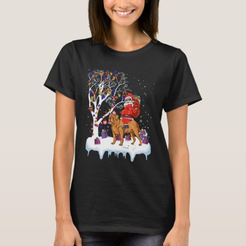 Santa Riding Dogue De Bordeaux Dog Tree Lights T_Shirt