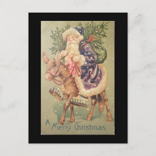 Santa Riding Donkey Holiday Postcard