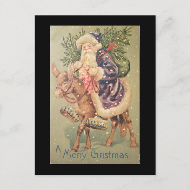 Santa Riding Donkey Holiday Postcard (Front)