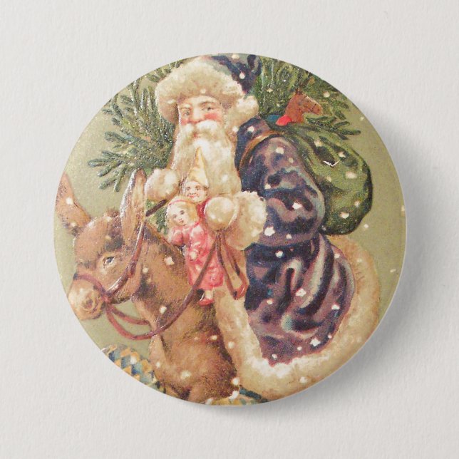 Santa Riding Donkey Pinback Button (Front)