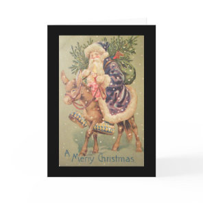 Santa Riding Donkey Vintage Holiday Card