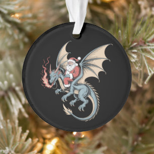Santa Riding Dragon Christmas Fire Breathing Xmas Ornament