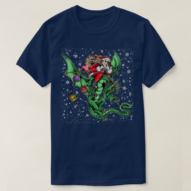 Santa Riding Dragon Christmas Men Women Boys Xmas  T-Shirt (Design Front)