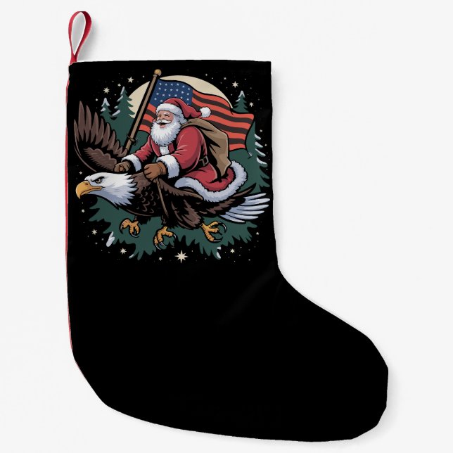 Santa Riding Eagle USA Flag Christmas  Small Christmas Stocking (Front)