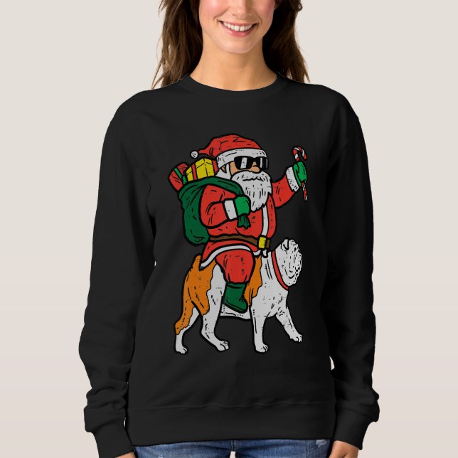Santa Riding English Bulldog Christmas Xmas Boys G Sweatshirt (Front)