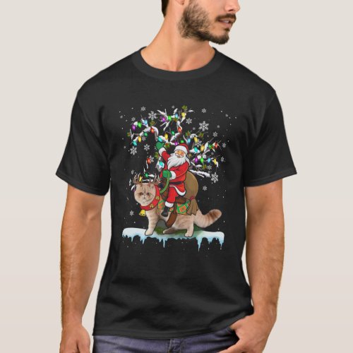 Santa Riding Exotic Shorthair Xmas Tree Santa Cat T_Shirt