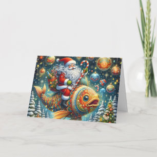 Santa Riding Fish Christmas Holiday Card