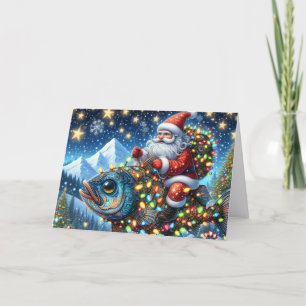 Santa Riding Fish Christmas Holiday Card