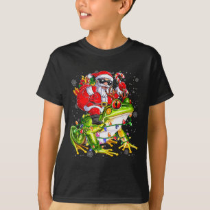 Santa Riding Frog Christmas Lights Funny Xmas Tree T-Shirt