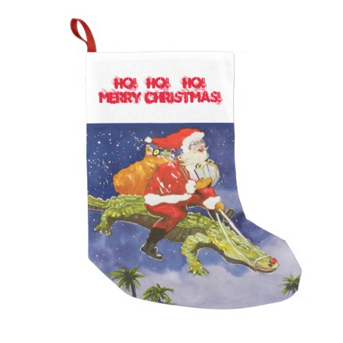 Santa Riding Gator Small Christmas Stocking