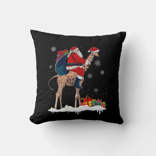 Santa Riding Giraffe Christmas Pajama Santa Lover  Throw Pillow (Front)