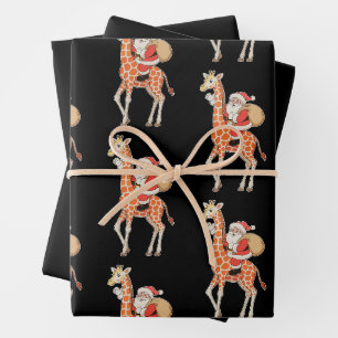 Santa Riding Giraffe Christmas Xmas Holiday Season Wrapping Paper Sheets