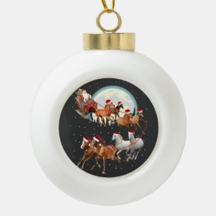 Santa Riding Horses Horse Sleigh Equestrian Ceramic Ball Christmas Ornament