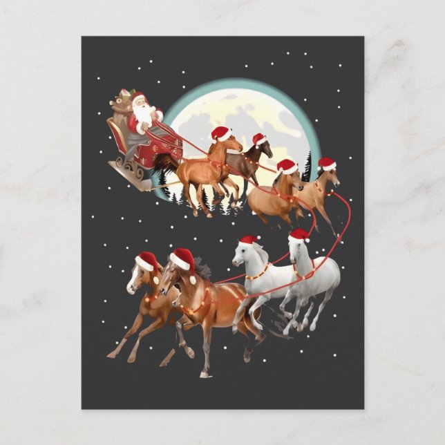 Santa Riding Horses Horse Sleigh Equestrian  Holiday Postcard (Front)