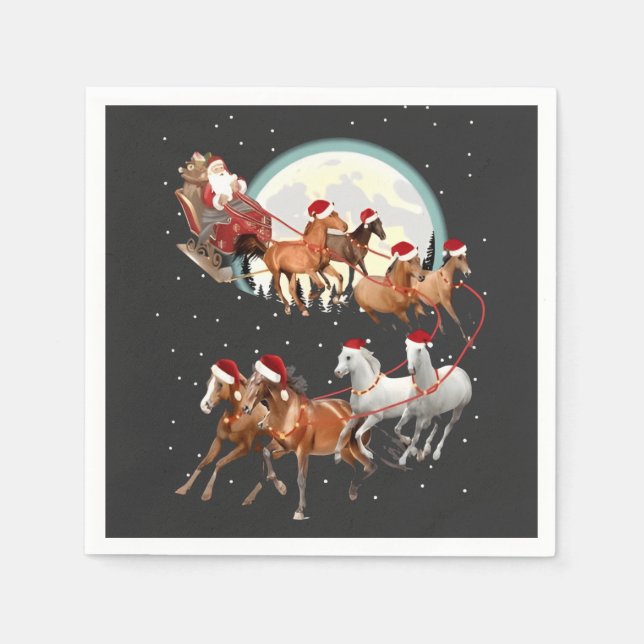 Santa Riding Horses Horse Sleigh Equestrian  Napkins (Front)