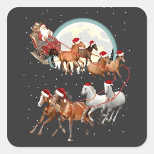 Santa Riding Horses Horse Sleigh Equestrian  Square Sticker