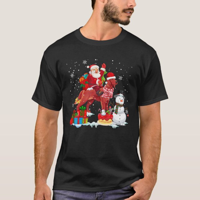 Santa Riding Irish Setter Christmas Pajama Family T-Shirt (Front)