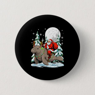 Santa Riding Manatee Reindeer Christmas Tree Color Button
