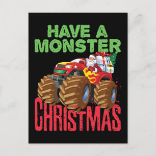 Santa Riding Monster Truck Have Monster Christmas Postcard