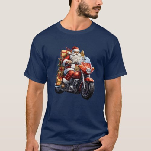 Santa Riding Moto Christmas gift idea T_Shirt