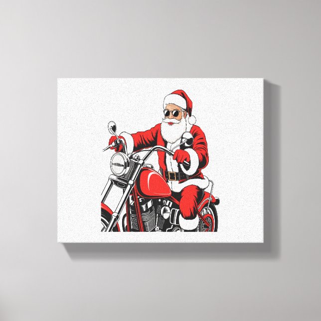 Santa Riding Motorcycle Canvas Print (Front)