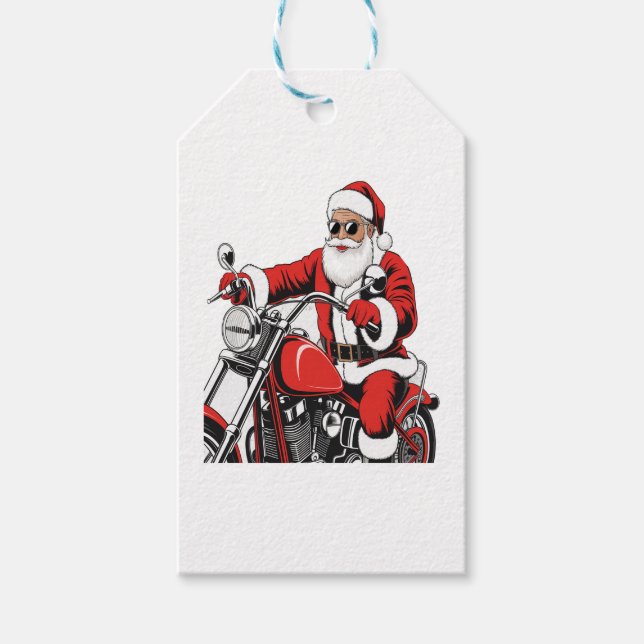 Santa Riding Motorcycle Gift Tags (Front)